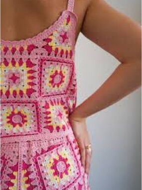 New In Crochet Tank Top in Pink & Yellow Accents